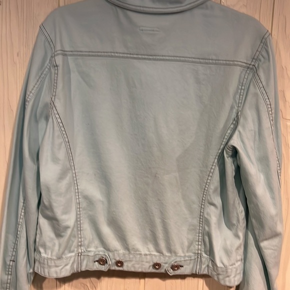Jean Jacket Style Turquoise Brown  stitching Silver buttons  size large - Picture 5 of 10